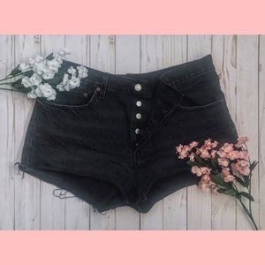 Levi’s 501 black high waisted button fly shorts